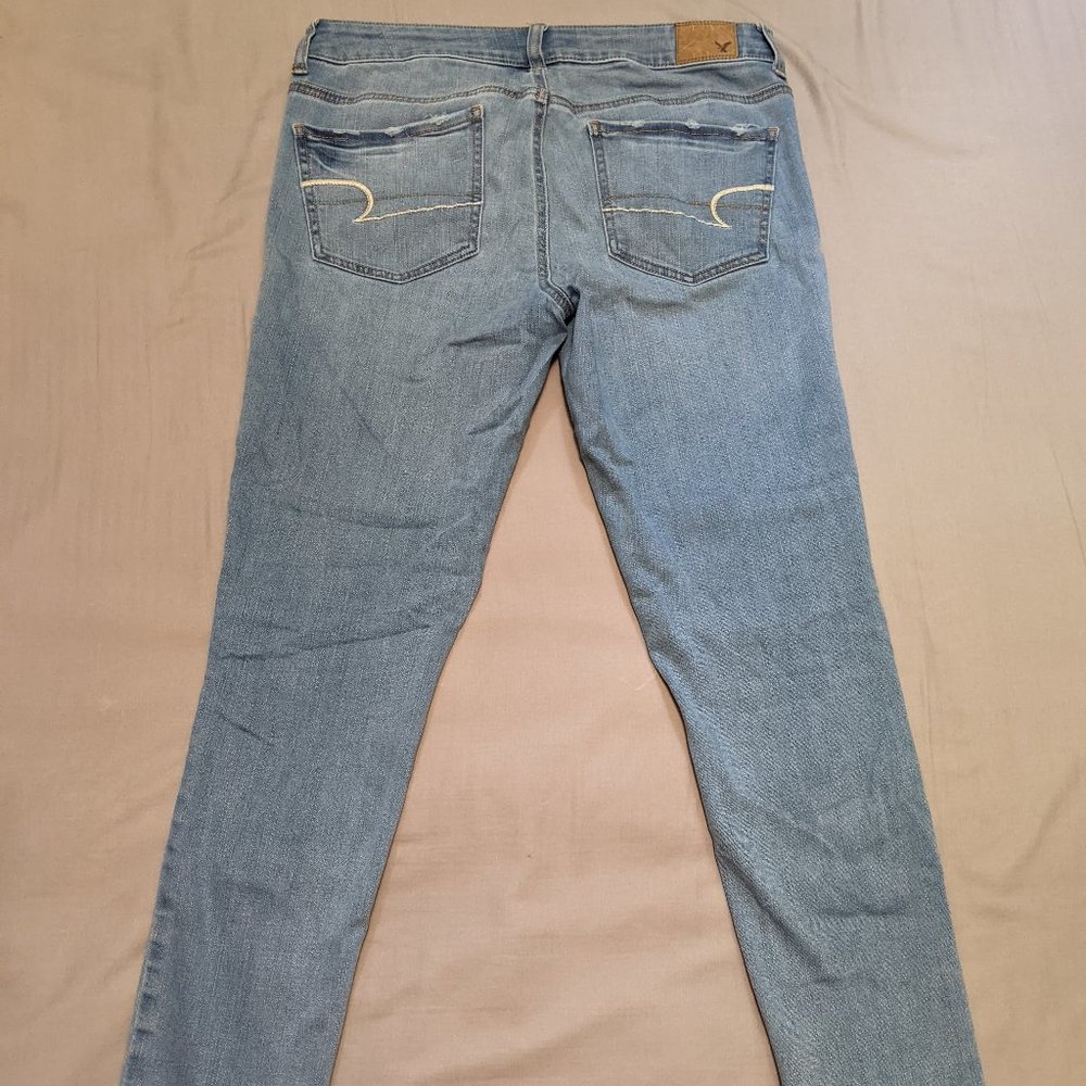 American Eagle Denim Jeggings Size 10 Short Super Stretch Light Medium Wash - Picture 3 of 16
